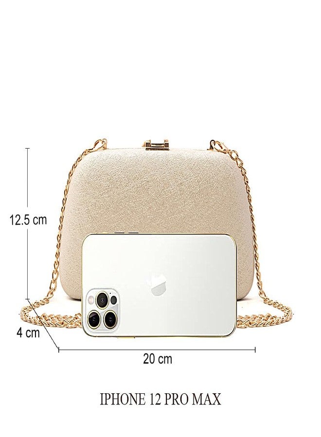 INOVERA (LABEL) Women Evening Hand Clutch | Ladies Party Wedding Purse with Chain Strap (Ivory) - Image 2